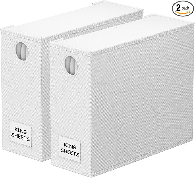 SpaceAid 2 Pack Bed Sheet Organizers and Storage, Foldable Sheet Organizer for Linen Closet, Sheets Set Folder Keeper with Window XL (Queen & King Size) Organizing Bedding Container, White by SpaceAid