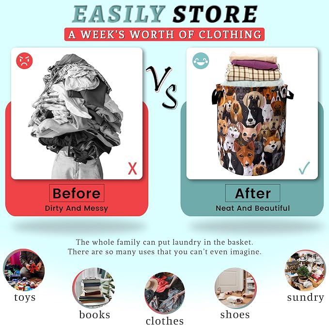 Colorful Dog Laundry Basket Oxford Cloth Foldable Hamper 18.9x16.5 Inch - Image 3