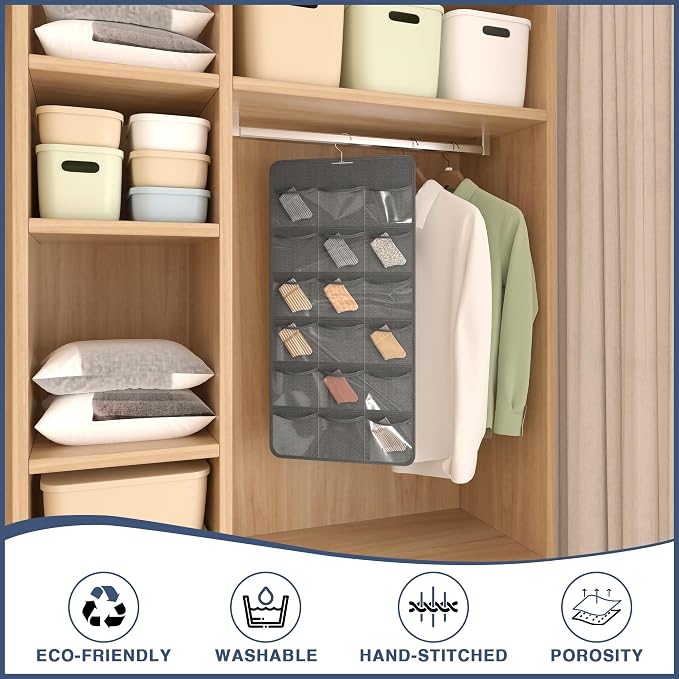 26-Pocket Hanging Closet Organizer for Socks and Underwear, Dark Gray - Image 7