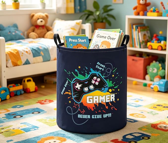 Baby Laundry Basket Baby Nursery Hamper Kids Laundry Basket Toy Storage Bin for Boys Room Decor Gift Baskets for Bedroom Bathroom(Games) - Image 4