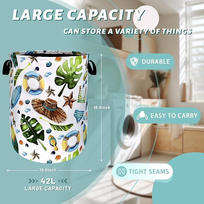 Funny Hawaii Print Laundry Basket Oxford Cloth Foldable Hamper 18.9x16.5 In - Image 2