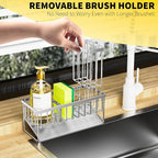 Cisily Sink Caddy Sponge Holder for Kitchen, 304 Stainless Steel Rustproof, Kitchen Sink Caddy with High Brush Holder, Dish Sponge Organizer with Divider(Silver) - Image 3