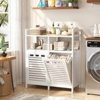 Homykic Tilt Out Laundry Hamper Cabinet, Bamboo Laundry Organizer, White - Image 3