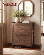 VASAGLE Narrow Shoe Storage Cabinet Organizer with 2 Flip Drawers | Freestanding Shoe Rack, Fits 14 to 16 Pairs, for Entryway, Farmhouse Style, Chestnut Brown, HAINS Collection UHSC203KX01S - Image 3