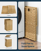 SONGMICS HOME Laundry Hamper with Lid, Clothes Basket with Removable Liner and Handles, 17.2 Gallon, Foldable Narrow Laundry Organizer for Bathroom, Bedroom, Light Brown - Image 7