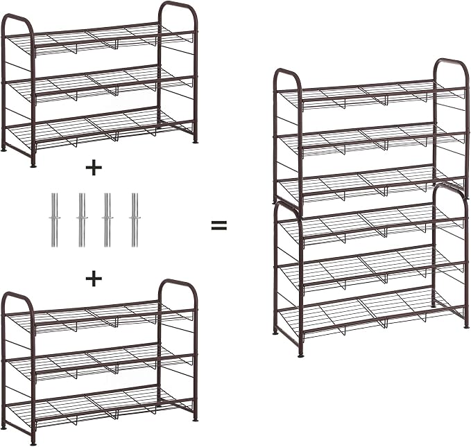 SONGMICS 3-Tier Stackable Metal Shoe Rack, Holds Up to 12 Pairs of Shoes | Shoe Organizer for Closet, Entryway, and Small Spaces, with Adjustable Slanted Shelves, Bronze, DAVIAN Collection ULMR066A01 - Image 6