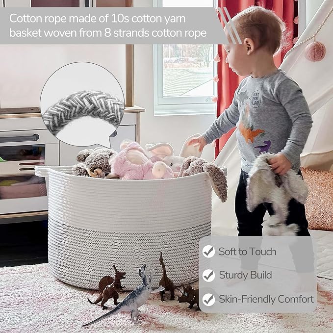 INDRESSME XXXLarge Woven Rope Blanket Basket Living Room White, 90L - Image 3