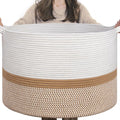 INDRESSME XXXLarge Woven Rope Blanket Basket Living Room White Camel, 90L by INDRESSME