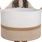 INDRESSME XXXLarge Woven Rope Blanket Basket Living Room White Camel, 90L by INDRESSME