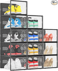 eWonLife X-Large Shoe Boxes with Magnetic Door, 12-Pack Stackable Shoes Storage Organizer for Closet, Clear Plastic Sneaker Container Shoe Rack for Size 12, Black by EnjoyWonderfulLife-eWonLife
