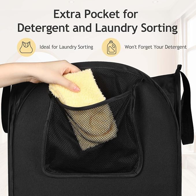 Upgraded Pop-up Laundry Hamper 2 Pack, 70L(18.5 Gal) Laundry Basket with Thickened 600D Oxford Fabric,2.4X Denser Mesh Side Pocket, 0.2mm Added Thickness Steel Frame, Easy to Open and Fold for Storage - Image 8