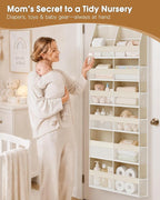Criusia Over the Door Organizer, Extra Large 12 Compartments Closet Hanging Storage with 14 Mesh Pockets, 85lbs Capacity Behind the Door Storage for Baby Nursery, Bathroom, Bedroom, and Dorm, Beige - Image 4