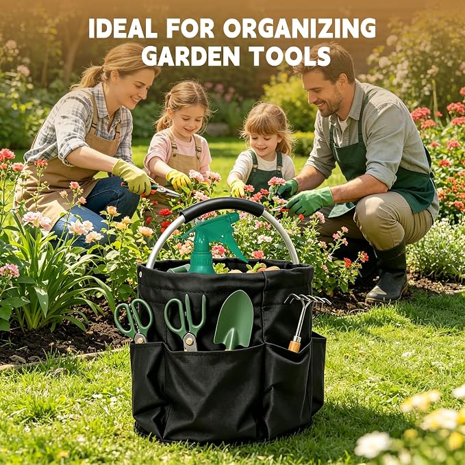 17L Cleaning Caddy with Handle, Foldable Cleaning Supplies Organizer, Portable Storage Bucket Bag for Home & Garden (Black) - Image 7