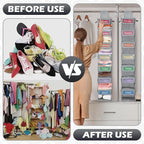 2 Pack 7 Shelf Weekly Clothes Organizer Hanging Closet for Kids with Side Pockets Weekday Shoes Rack Weekly Clothes Organizers Monday Through Weekend Foldable Storage Shelves(Gray) - Image 4