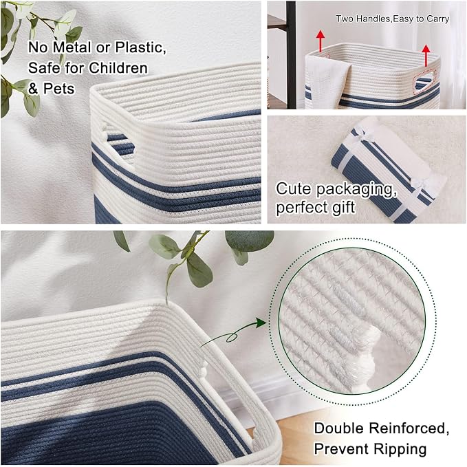 OIAHOMY Laundry Hamper Collapsible Laundry Basket Clothes Organizer Blue - Image 6