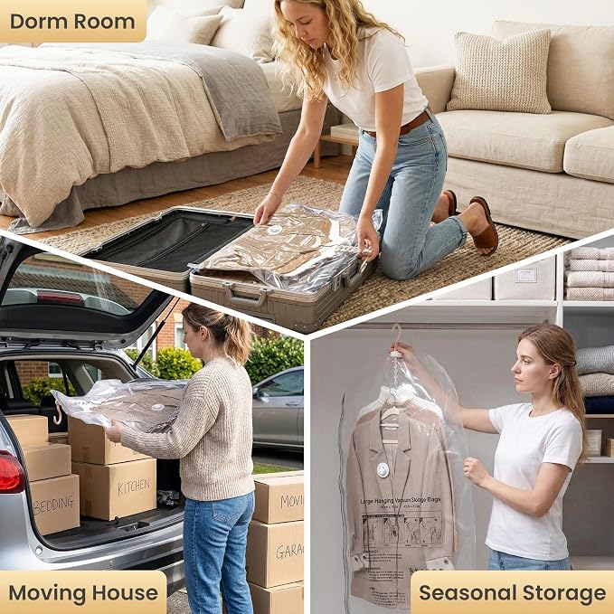TAILI Hanging Vacuum Storage Bags for Clothes,4 Combo with Pump | Vacuum Seal Bags for Clothing Travel, Electric Pump, Winter Clothes Storage Closet Organizers, Coats, Suits and Jackets - Image 4