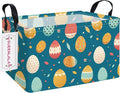 Rectangular Collapsible Laundry Basket with Side Handles, Blue Easter eggs by QUEENLALA