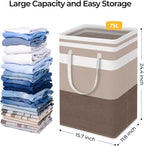 HomeHacks 2 Pack Large Laundry Baskets, Laundry Hampers Bags (Khaki 75Lx2) | Waterproof, Freestanding, Collapsible Clothes Hamper with Reinforced Handles in Laundry Room, Dorm, Bathroom, Bedroom - Image 4