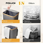 Foluck Large Laundry Hamper, 100L Waterproof Laundry Basket with Lid and Removable Bag, Collapsible Tall Clothes Hamper with Bamboo Handles for Clothes Toys in Dorm Bedroom Bathroom, Grey - Image 5