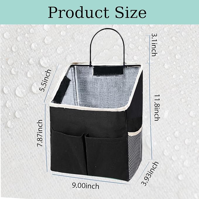 2pcs Wall Hanging Storage Bag,Wall Hanging Organizer Bags with Pockets, Wall Organizer Storage for Dormitory Bathroom Bedroom Kitchen(Black) - Image 2