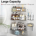 Liuoud Corner Shower Caddy, 5 Pack Adhesive Stainless Steel Organizer, Grey - Image 2
