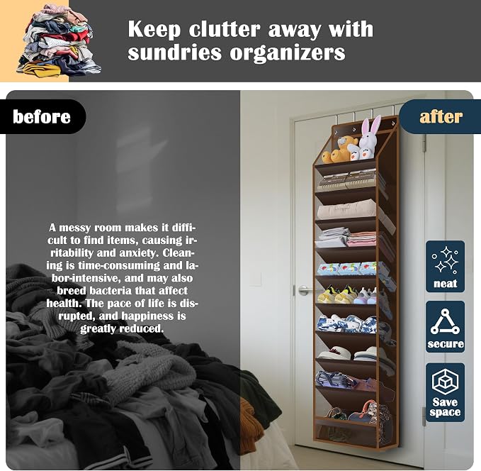 10 - Pocket Over - the - Door Hanging Shoe Organizers & Rack, Made of Sturdy 600D Oxford + Non - Woven Fabric, Space - Saving Storage for Shoes, Boots & More (Dark coffee color) - Image 6
