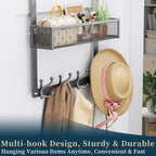 Consumest Over The Door Hooks Organizer - 2 Tier Over Door Hanger with 16 Hooks & 2 Baskets for Hanging Coat, Clothing, Towel, Back Storage for Bathroom, Closet, College Dorm, Grey - Image 5