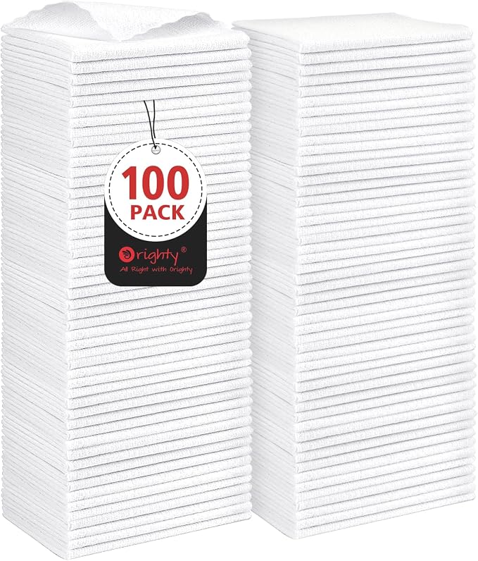 Orighty Microfiber Cleaning Cloth Bulk, 100 Pack, 11.5x11.5 inch, White by AllRightinOrighty