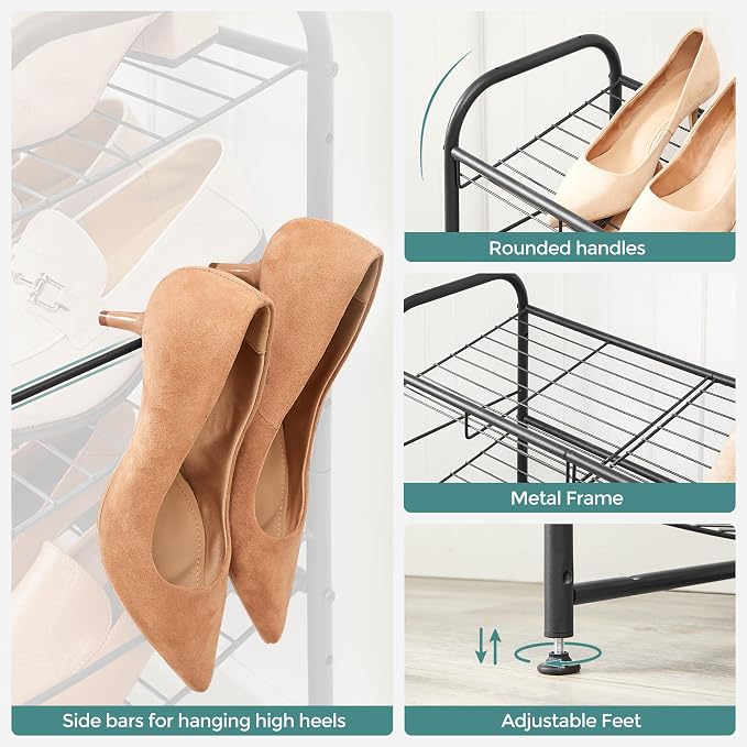 SONGMICS 3-Tier Stackable Metal Shoe Rack, Holds Up to 12 Pairs of Shoes | Shoe Organizer for Closet, Entryway, and Small Spaces, with Adjustable Slanted Shelves, Black, DAVIAN Collection ULMR066B01 - Image 8