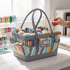 Everything Mary Deluxe Store & Tote Organizer – Grey Stripes Craft Caddy with Handle – Art Storage Tote for Sewing, Scrapbooking, DIY Projects & Crafting Tools - Image 2