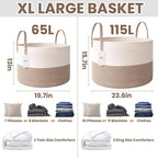 JMvicyroam 115L Extra Large Machine Washable Cotton Rope Blanket Basket - Image 2