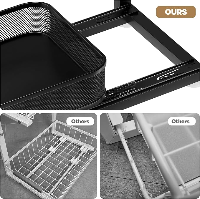 1 Pack Under Sink Storage Organizer with 2-Tier Slide Out Drawer, Sophisticated Mesh Pull Out Shelf for Kitchen & Bathroom, Fits Small Items, Upgraded Arched Track for Smooth Gliding-Black - Image 3