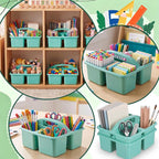 Geelin 6 Pack Classroom Caddy with Handle Plastic Storage Caddy Organizer with 3 Compartments Stackable Desk Caddies Holder Portable Storage Bin for Marker Pencil Crayon School Home Office(Green) - Image 5