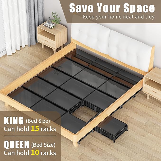 Hleelomi Under Bed Storage with Wheels and Storage Bag, 360° Rolling Under Bed Metal Drawers for Clothes, Blankets, Books and Shoes,Black， 2pack - Image 6