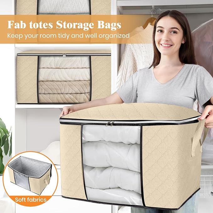 Fab totes 90L Clothes Storage, Foldable Thick Fabric Blanket Storage Bags | Foldable Containers with Zippers,Window and Handles for Organizing Bedroom, Closet, Comforter, Bedding,Dorm essentials - Image 5