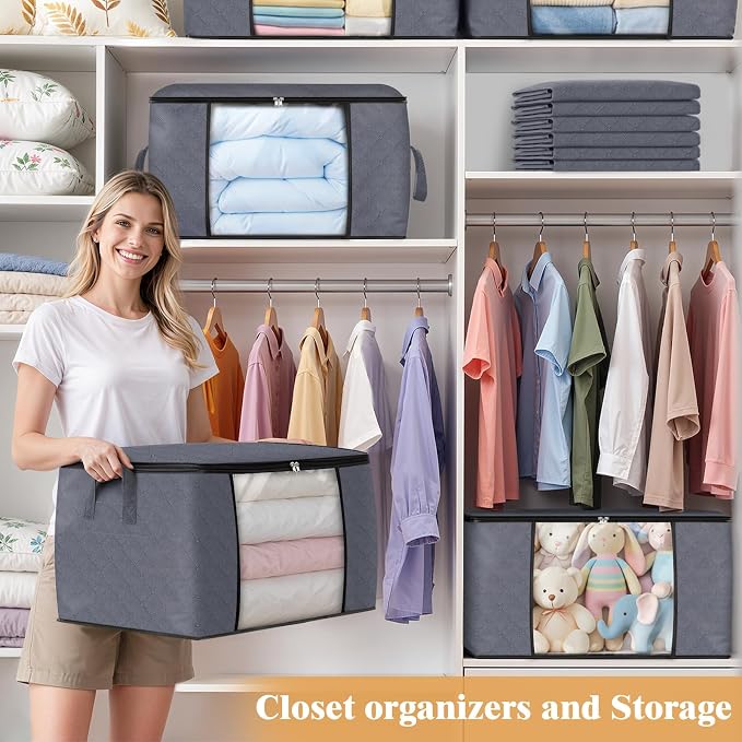 Fab totes 6 Pack Storage Bags for Clothes Blanket Storage Bins with Lids | Foldable Closet Organizers with Zippers,Window and Handles,Fabric Storage Bins for Sweater,Comforter,Bedding,Dorm essentials - Image 8