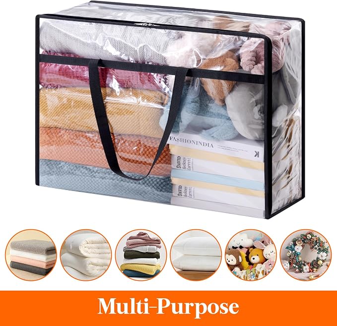 Lifewit 75L Clear Clothes Storage Bags,Plastic Foldable Blanket Storage Bag | 3 Pack Vinyl Foldable Moving Bags with Zipper, Closet Organizers and Storage Containers for Bedding, Duvet, Comforter - Image 5
