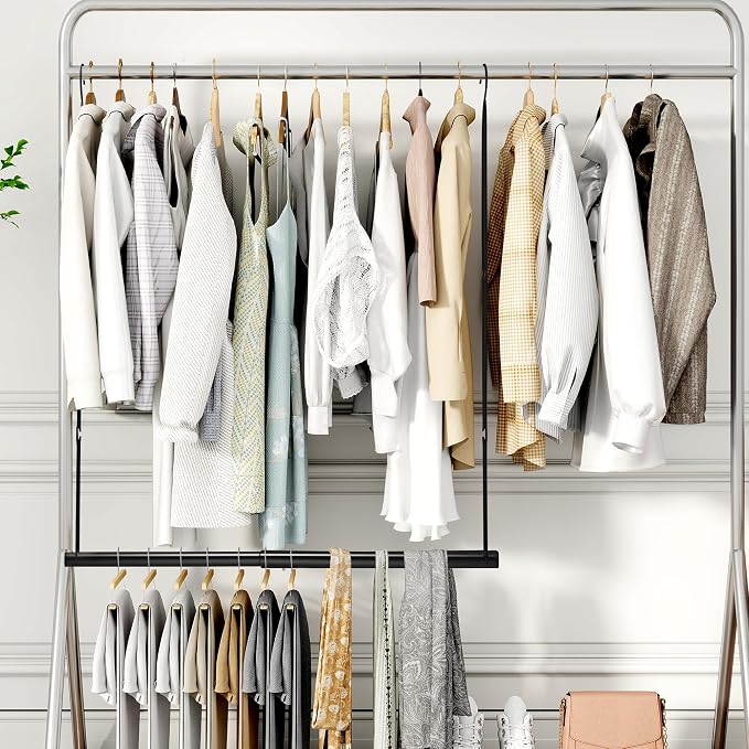 STORAGE MANIAC Hanging Closet Rod, Adjustable Width and Height Closet Hanging Organizer, Space-Saving Clothes Hanging Bar, Closet Extender Hanging Rod Double Closet Hanging Rod, 1 Pack Black - Image 9