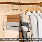 TOPIA HANGER Pant Hangers Space Saving 3 Pack with Non Slip 5 Tiers Hangers | 80% Space Saving Closet Storage Orgainzer, 360° Swivel Hook, Stainless Steel Non Slip 5 Tier Swing Arm for Pant Trouser Jean - Image 2