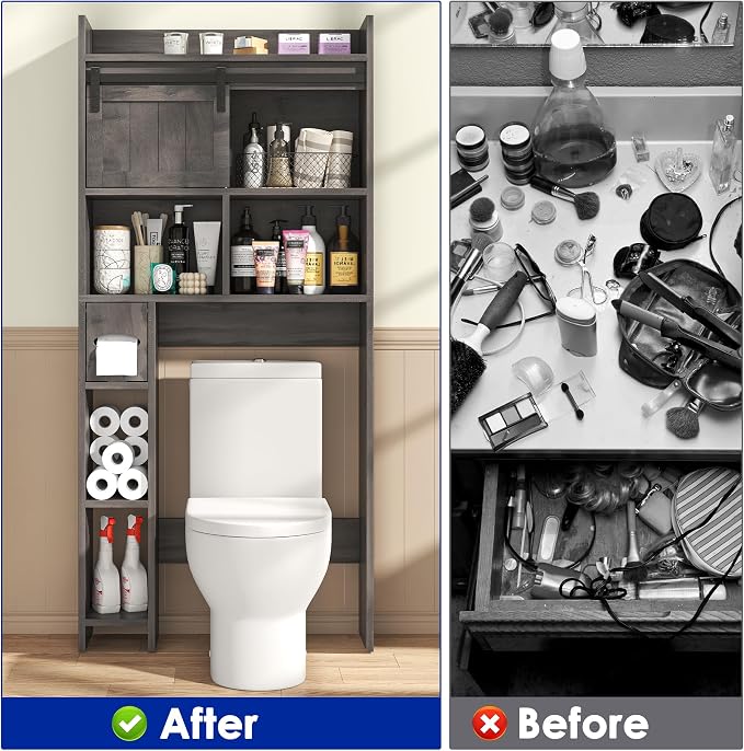kepptory Over the Toilet Cabinet with Sliding Barn Door，Dark Grey - Image 4