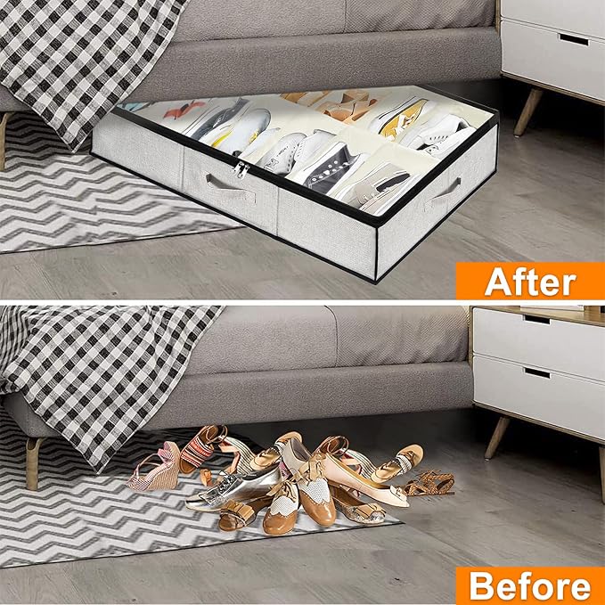 homyfort Shoe Storage Organizer Under Bed, 2 Pack Fits 32 Pairs, Extra Large Shoe Container, Breathable Fabric Underbed Storage for Sneakers, Slippers, Closet, Grey - Image 7