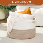 Foldable Laundry Hamper Basket with Collapsible Handle Cotton Rope Soft Woven Fabric Storage Organizer Clothes Toys Nursery Bedroom Dorm Space Saving Bin (White & Brown, 115L(23.6"D x 15.7"H)) - Image 4