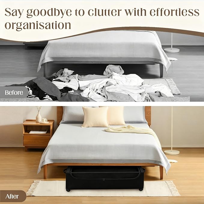 Under Bed Storage with Wheels, 2 Pack Under Bed Storage Containers, 10.6 inches Tall Underbed storage bins on Wheels, Rolling Under the Bed Metal Drawers for Clothes, Blankets, Shoes (XXXL, 90L) - Image 6