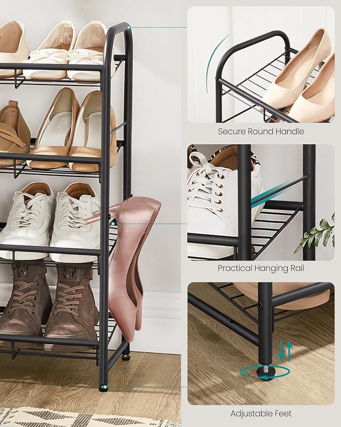 SONGMICS 4-Tier Long Stackable Metal Shoe Rack, Holds Up to 20 Pairs | Shoe Organizer for Closet, Entryway, and Small Spaces, with Adjustable Slanted Shelves, Black, DAVIAN Collection ULMR107BD01 - Image 7