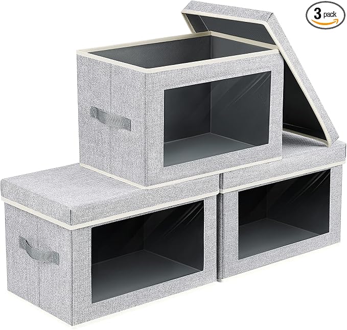 Homsorout Fabric Storage Bins with Lids - 3 Packs Storage Cubes with Window, Foldable Storage Baskets Bins for shelves, Closet Storage Boxes for Towels, Clothes, Home, Office, Blended by Homsorout