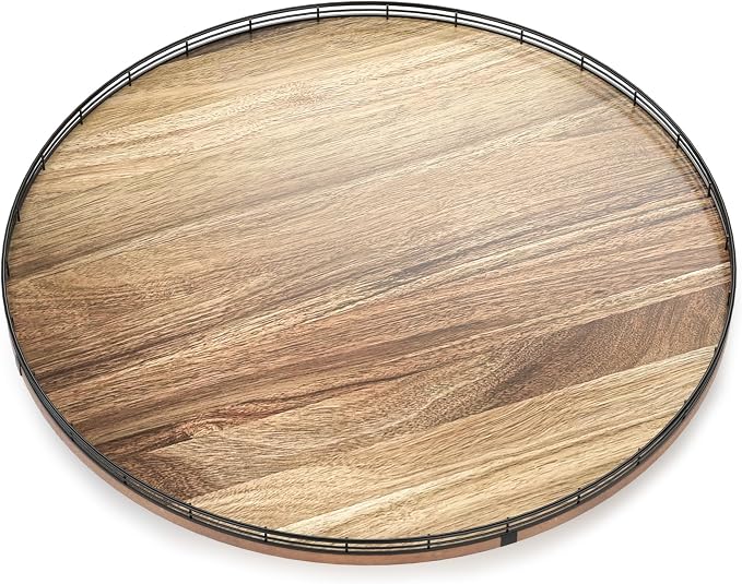 24 Inch Lazy Susan Turntable, Heavy Duty Acacia Wood Round Tray for Kitchen - Image 2
