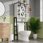 kepptory Over The Toilet Storage Cabinet, Above Toilet Storage Cabinet with Adjustable Shelves and Barn Door, Farmhouse Behind Toilet Bathroom Organizer for Bathroom, Laundry Room, Off-White by kepptory