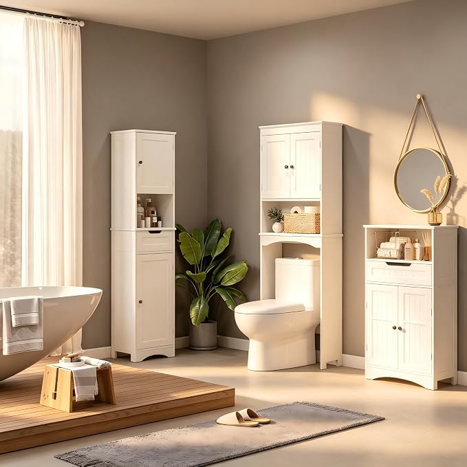 Bealife Over The Toilet Storage Cabinet with Open Shelf - White - Image 8