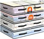 4 Pack Under Bed Storage Bags, 75L Foldable Clear Containers with Handles | Dual Zipper Storage Bins for Comforters, Bedding, Blankets, Closet Organizer for Clothes, Linen Sheets, Sweaters by Unknown