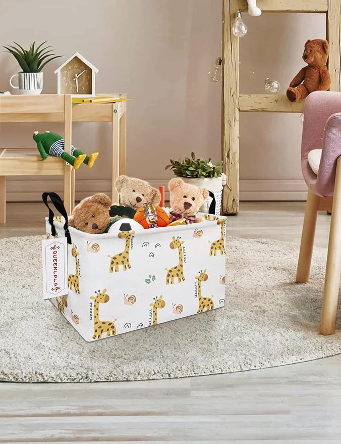 QUEENLALA Rectangular Collapsible Laundry Basket with Side Handles, Giraffe - Image 7